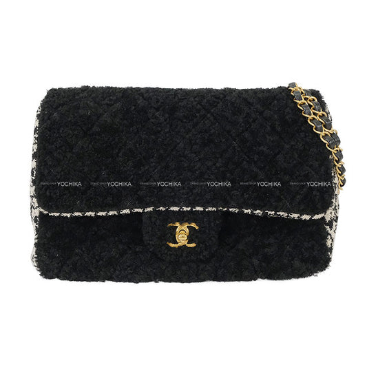 [Pre-loved] CHANEL Shoulder bag Matelasse Quilted Chain COCO Mark Houndstooth Noir (Black)/Blanc (White) Shearling Gold HW[LIKE NEW][Authentic]