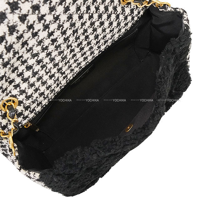 [Pre-loved] CHANEL Shoulder bag Matelasse Quilted Chain COCO Mark Houndstooth Noir (Black)/Blanc (White) Shearling Gold HW[LIKE NEW][Authentic]