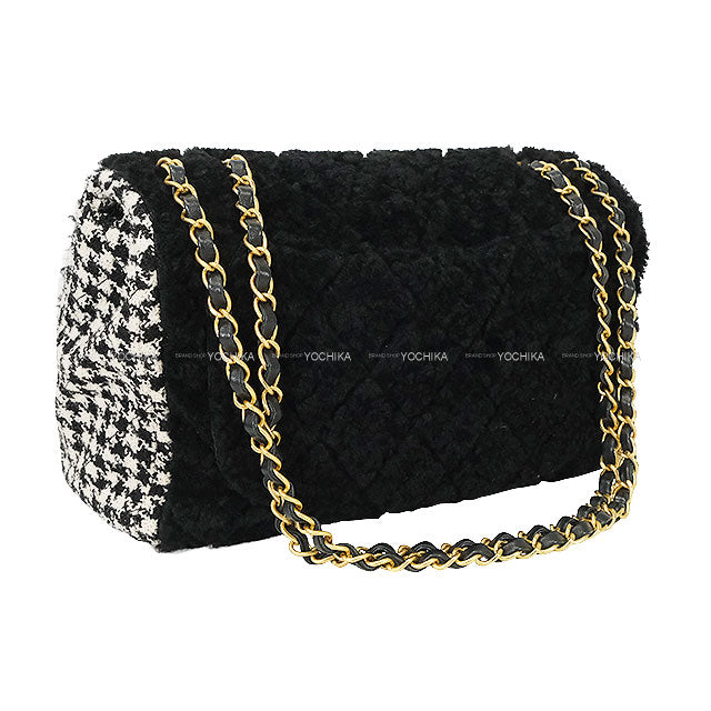 [Pre-loved] CHANEL Shoulder bag Matelasse Quilted Chain COCO Mark Houndstooth Noir (Black)/Blanc (White) Shearling Gold HW[LIKE NEW][Authentic]