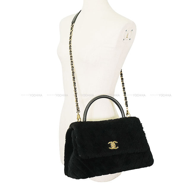 [Pre-loved] CHANEL Shoulder bag COCO Handle Chevron Stitch Medium Flap Noir (Black) Mouton Gold HW[LIKE NEW][Authentic]