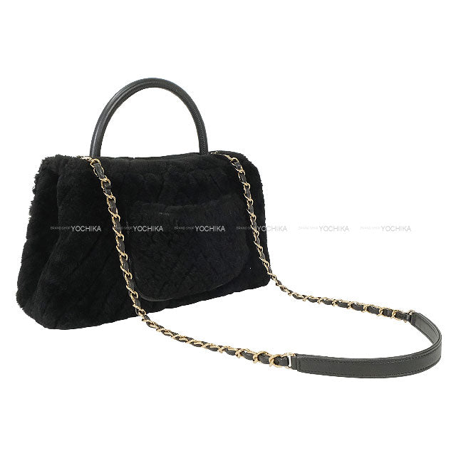 [Pre-loved] CHANEL Shoulder bag COCO Handle Chevron Stitch Medium Flap Noir (Black) Mouton Gold HW[LIKE NEW][Authentic]