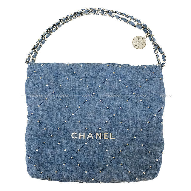 CHANEL Handbag Chanel 22 Matelasse Hobo Medal Charm Blue Denim/Studs Silver HW AS3260[EXCELLENT][Authentic]