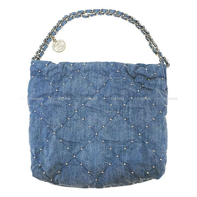 CHANEL Handbag Chanel 22 Matelasse Hobo Medal Charm Blue Denim/Studs Silver HW AS3260[EXCELLENT][Authentic]