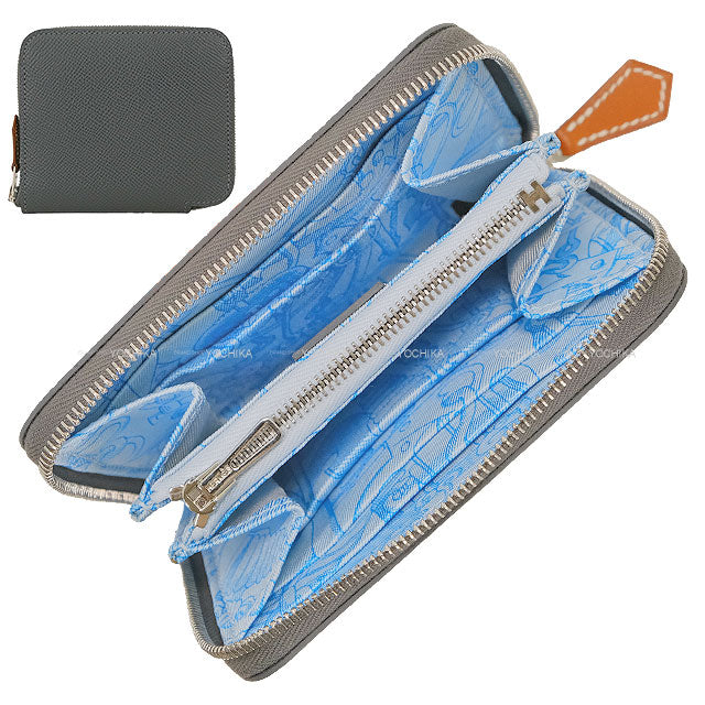 HERMES Bi-fold wallet Azap Silk'in Compact CAVALLO FRENATO Ardoise/Blue brume Veau Epsom Silver HW Stamp K[BRAND NEW][Authentic]
