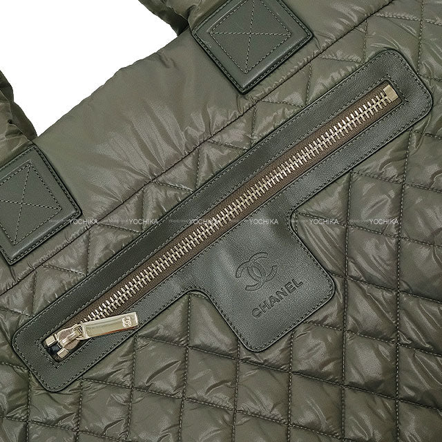 [Pre-loved] CHANEL tote bag Coco Cocoon Medium Matrasse Kaki Nylon Silver HW A48611[LIKE NEW][Authentic]