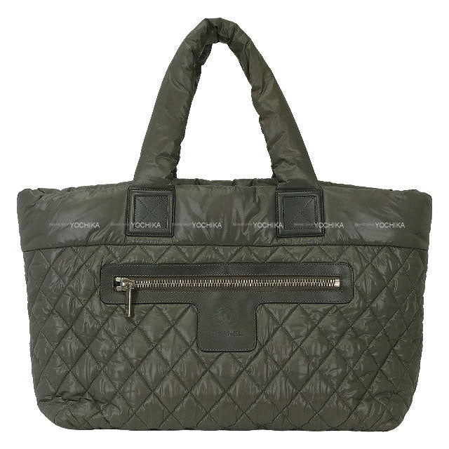 [Pre-loved] CHANEL tote bag Coco Cocoon Medium Matrasse Kaki Nylon Silver HW A48611[LIKE NEW][Authentic]