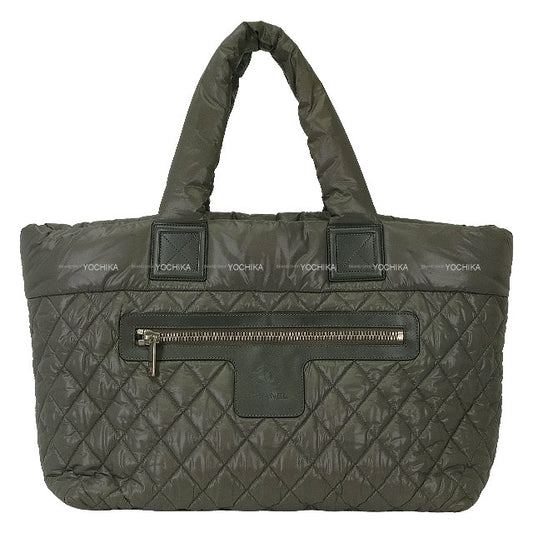 [Pre-loved] CHANEL tote bag Coco Cocoon Medium Matrasse Kaki Nylon Silver HW A48611[LIKE NEW][Authentic]
