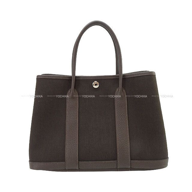 HERMES tote bag Garden Party 30 TPM Ebene/Vert Bronze Toile Militaire/Veau Negonda Silver HW Stamp K[BRAND NEW][Authentic]