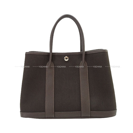 HERMES tote bag Garden Party 30 TPM Ebene/Vert Bronze Toile Militaire/Veau Negonda Silver HW Stamp K[BRAND NEW][Authentic]