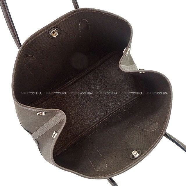 HERMES tote bag Garden Party 30 TPM Ebene/Vert Bronze Toile Militaire/Veau Negonda Silver HW Stamp K[BRAND NEW][Authentic]