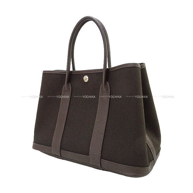 HERMES tote bag Garden Party 30 TPM Ebene/Vert Bronze Toile Militaire/Veau Negonda Silver HW Stamp K[BRAND NEW][Authentic]