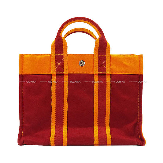 [Pre-loved] 2002 Limited HERMES tote bag Fourre-tout PM Hawaii French Festival Limited Rouge H/Orange Cotton Canvas Silver HW[LIKE NEW][Authentic]