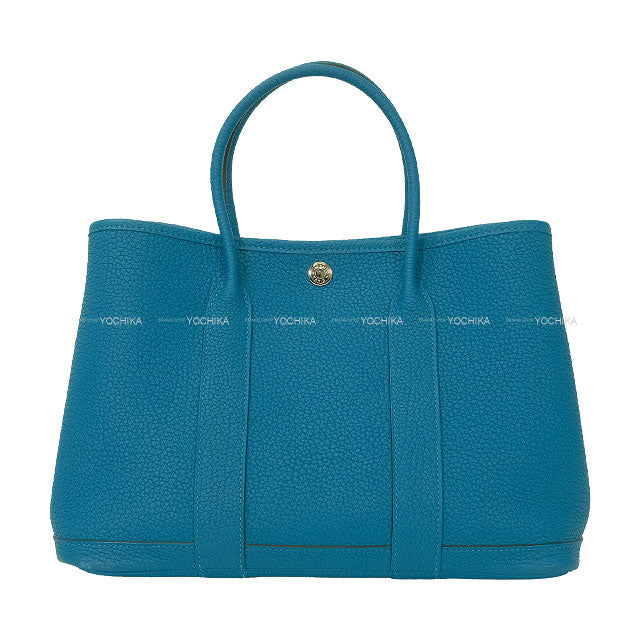 [Pre-loved] HERMES tote bag Garden Party 30 TPM All Leather Bleu Izmir Veau Negonda Silver HW Stamp C[LIKE NEW][Authentic]