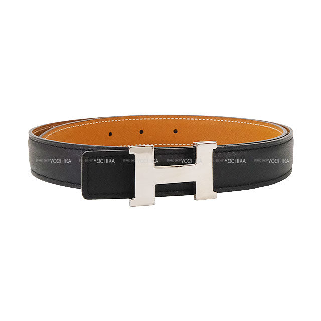 [Pre-loved] HERMES belt Constance mini 24 Reversible H Belt Noir (Black)/Gold Veau Swift/Veau Epsom Silver HW Stamp D[LIKE NEW][Authentic]