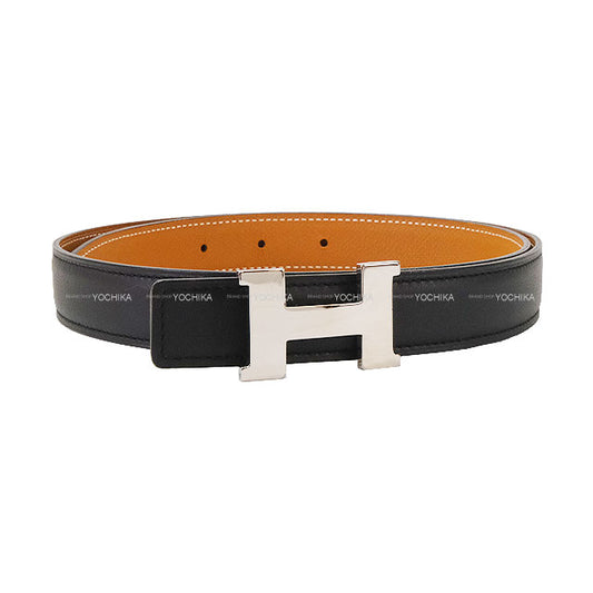 [Pre-loved] HERMES belt Constance mini 24 Reversible H Belt Noir (Black)/Gold Veau Swift/Veau Epsom Silver HW Stamp D[LIKE NEW][Authentic]