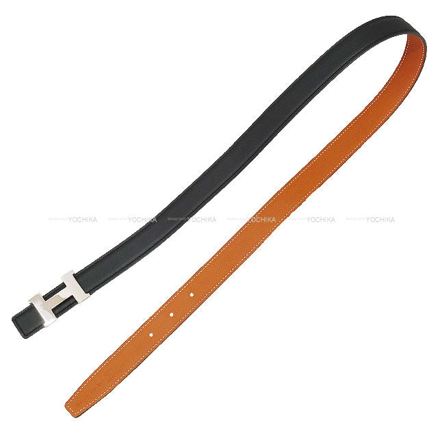 [Pre-loved] HERMES belt Constance mini 24 Reversible H Belt Noir (Black)/Gold Veau Swift/Veau Epsom Silver HW Stamp D[LIKE NEW][Authentic]