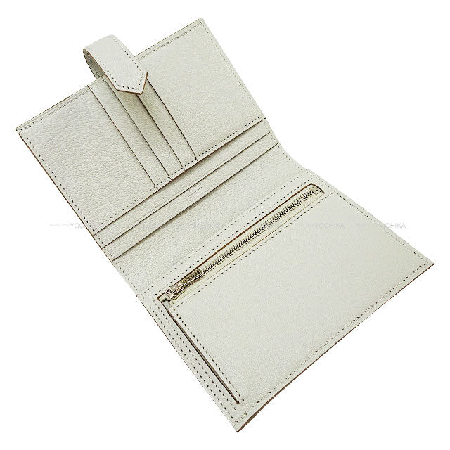 HERMES Bi-fold wallet Bearn Compact Gris Perle Chevre Mysore Silver HW Stamp W[BRAND NEW][Authentic]