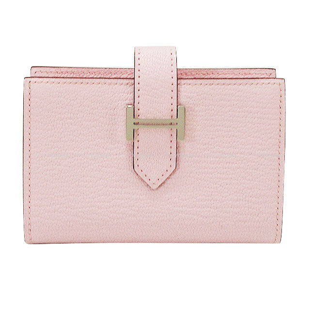 HERMES Bi-fold wallet Bearn Mini Card holder With Coin purse Rose Darling Chevre Mysore Silver HW Stamp W[BRAND NEW][Authentic]