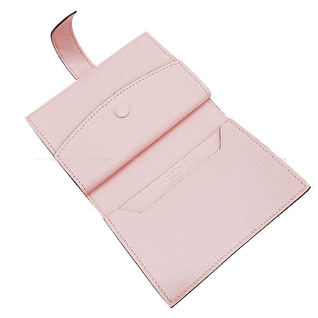 HERMES Bi-fold wallet Bearn Mini Card holder With Coin purse Rose Darling Chevre Mysore Silver HW Stamp W[BRAND NEW][Authentic]