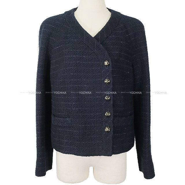 CHANEL Plainly colored jacket 23P Coco Button Navy/Noir (Black) Cotton/Acrylic/Viscose #38 P74417[EXCELLENT][Authentic]