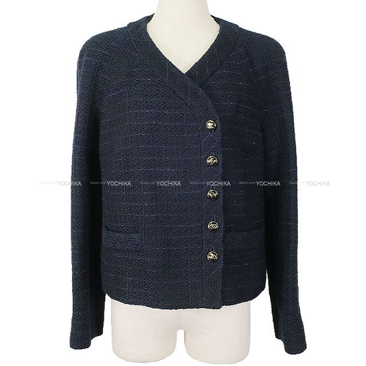 CHANEL Plainly colored jacket 23P Coco Button Navy/Noir (Black) Cotton/Acrylic/Viscose #38 P74417[EXCELLENT][Authentic]