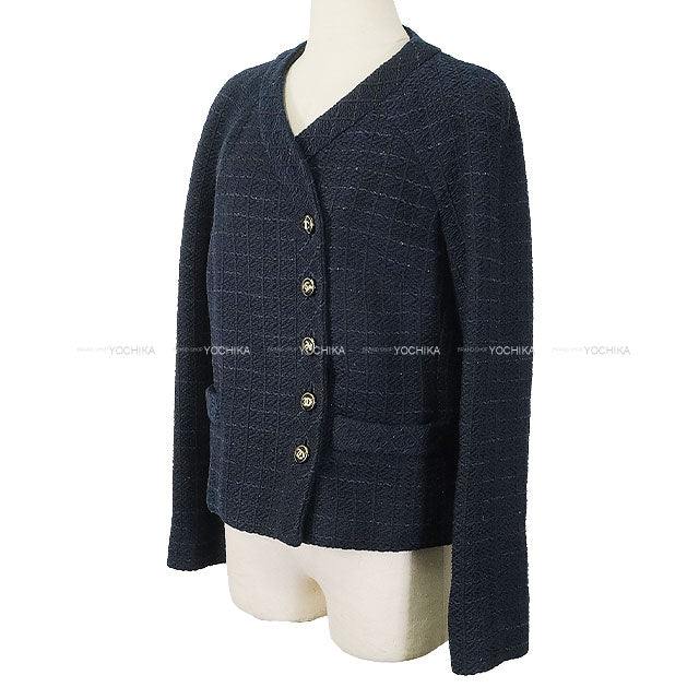 CHANEL Plainly colored jacket 23P Coco Button Navy/Noir (Black) Cotton/Acrylic/Viscose #38 P74417[EXCELLENT][Authentic]