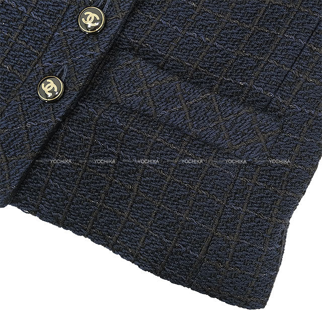 CHANEL Plainly colored jacket 23P Coco Button Navy/Noir (Black) Cotton/Acrylic/Viscose #38 P74417[EXCELLENT][Authentic]
