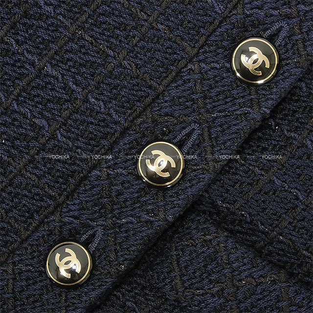 CHANEL Plainly colored jacket 23P Coco Button Navy/Noir (Black) Cotton/Acrylic/Viscose #38 P74417[EXCELLENT][Authentic]