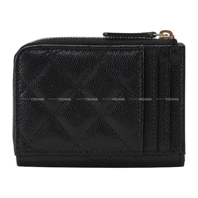 CHANEL card holder Fragment Mini Case Matelasse Coco Mark 3pocket Noir (Black)/Bordeaux Graind Calf(Caviarskin) Champagne Gold HW[BRAND NEW][Authentic]