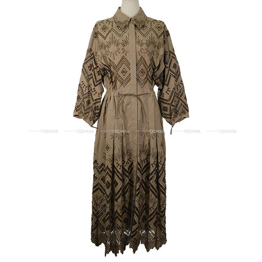 HERMES One‐piece dress Dress ROBE PRAIRIE BRODEE Marron/Taupe Cotton100% #34[BRAND NEW][Authentic]