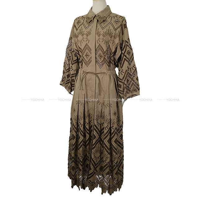 HERMES One‐piece dress Dress ROBE PRAIRIE BRODEE Marron/Taupe Cotton100% #34[BRAND NEW][Authentic]