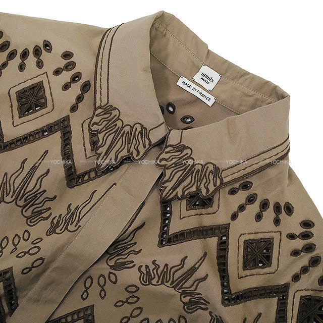 HERMES One‐piece dress Dress ROBE PRAIRIE BRODEE Marron/Taupe Cotton100% #34[BRAND NEW][Authentic]