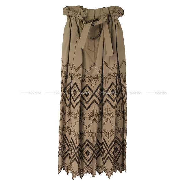 HERMES skirt JUPE AMPLE BRODEEMarron/Taupe Cotton100% #34[BRAND NEW][Authentic]