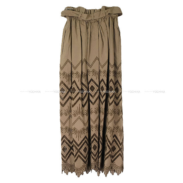 HERMES skirt JUPE AMPLE BRODEEMarron/Taupe Cotton100% #34[BRAND NEW][Authentic]