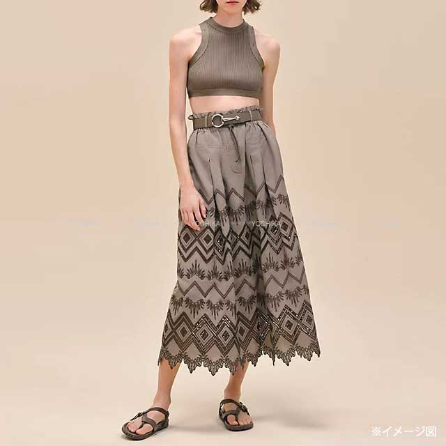 HERMES skirt JUPE AMPLE BRODEEMarron/Taupe Cotton100% #34[BRAND NEW][Authentic]