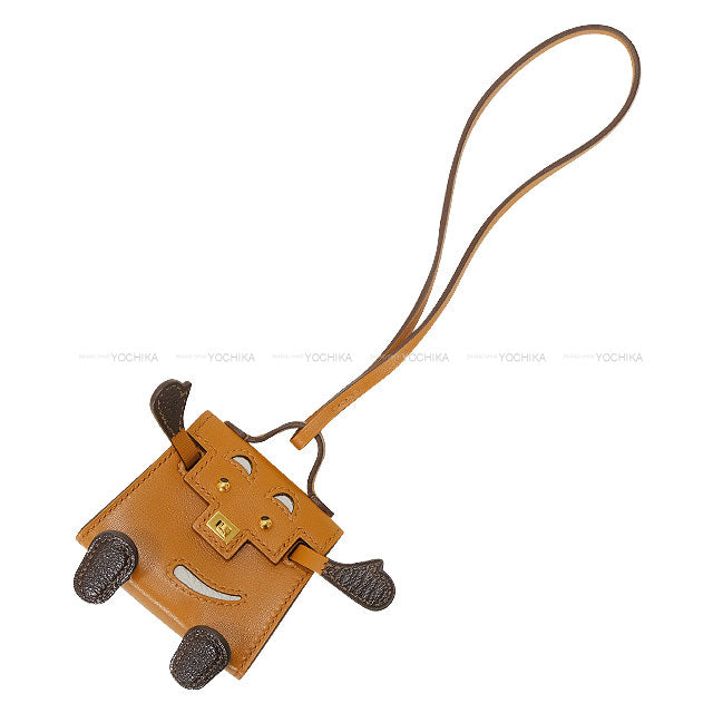 HERMES bag charm Kelly Doll Quelle Idole Gold/Nata/Chocolat Veau Tadelakt Gold HW Stamp B[EXCELLENT][Authentic]
