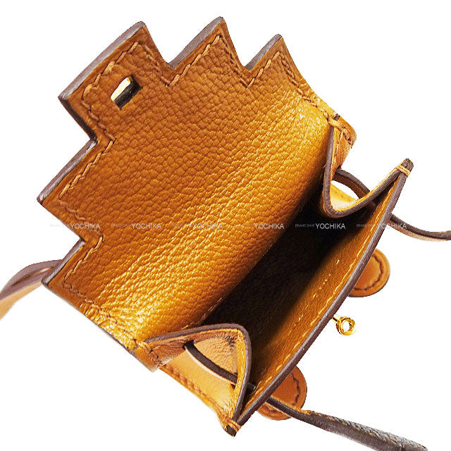 HERMES bag charm Kelly Doll Quelle Idole Gold/Nata/Chocolat Veau Tadelakt Gold HW Stamp B[EXCELLENT][Authentic]