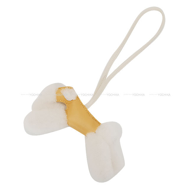 HERMES bag charm Buddy Dog Paille/Craie/Natural Agneau Milo Mouton Stamp K[BRAND NEW][Authentic]