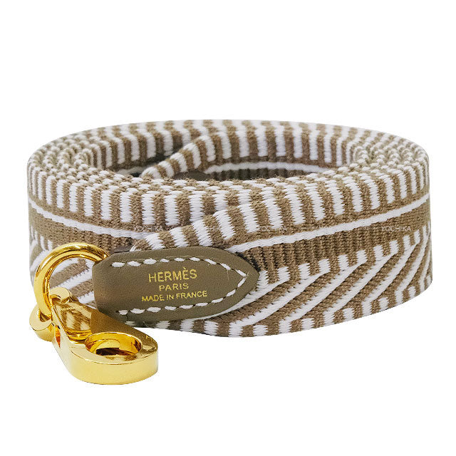 HERMES shoulder strap Bandouliere 25mm 105cm Sangles Caval Etoupe/Blanc (White) Toile H/Veau Swift Gold HW Stamp W[EXCELLENT][Authentic]