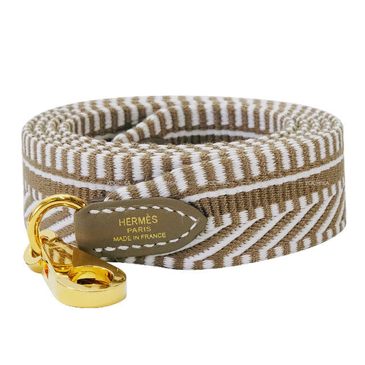 HERMES shoulder strap Bandouliere 25mm 105cm Sangles Caval Etoupe/Blanc (White) Toile H/Veau Swift Gold HW Stamp W[EXCELLENT][Authentic]