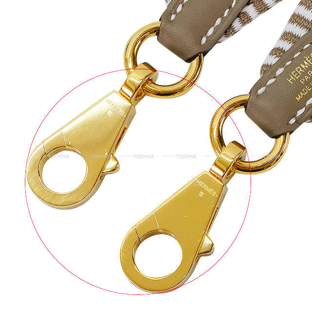 HERMES shoulder strap Bandouliere 25mm 105cm Sangles Caval Etoupe/Blanc (White) Toile H/Veau Swift Gold HW Stamp W[EXCELLENT][Authentic]