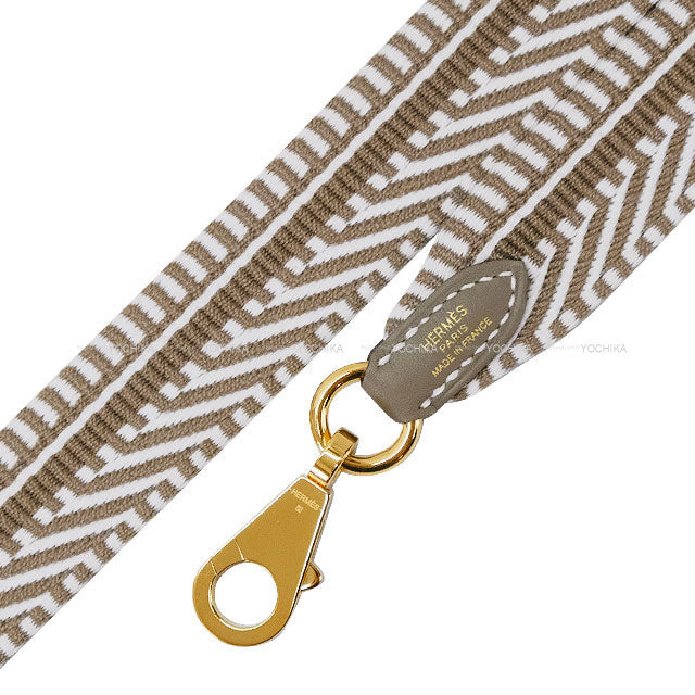 HERMES shoulder strap Bandouliere 25mm 105cm Sangles Caval Etoupe/Blanc (White) Toile H/Veau Swift Gold HW Stamp W[EXCELLENT][Authentic]