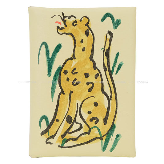 HERMES card holder Calvi Duo Spring Panther Jaune Milton Veau Swift Silver HW Stamp K[EXCELLENT][Authentic]