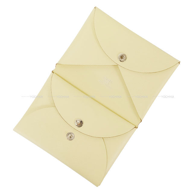 HERMES card holder Calvi Duo Spring Panther Jaune Milton Veau Swift Silver HW Stamp K[EXCELLENT][Authentic]