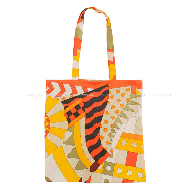HERMES tote bag Petit H Cheval de Fête orange Ecobag Orange/Multicolor Silk100%[EXCELLENT][Authentic]