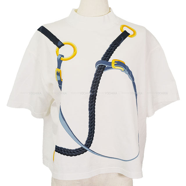 HERMES Short sleeve t shirt plus coaching remix pano Blanc (White) Cotton100% #36[EXCELLENT][Authentic]