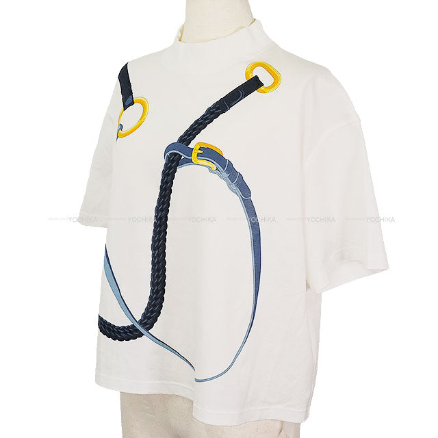 HERMES Short sleeve t shirt plus coaching remix pano Blanc (White) Cotton100% #36[EXCELLENT][Authentic]