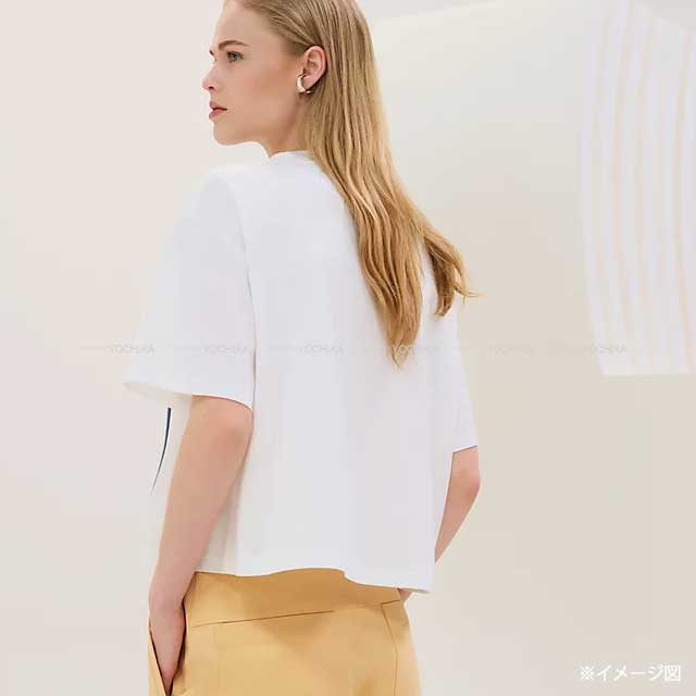 HERMES Short sleeve t shirt plus coaching remix pano Blanc (White) Cotton100% #36[EXCELLENT][Authentic]