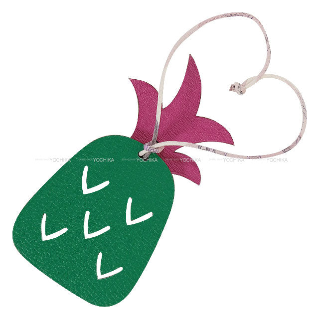 HERMES bag charm Petit H pineapple Ananas et feuille Rose Purple/Vert Vertigo Veau Togo/Chevre Mysore[EXCELLENT][Authentic]