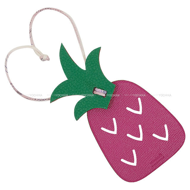 HERMES bag charm Petit H pineapple Ananas et feuille Rose Purple/Vert Vertigo Veau Togo/Chevre Mysore[EXCELLENT][Authentic]